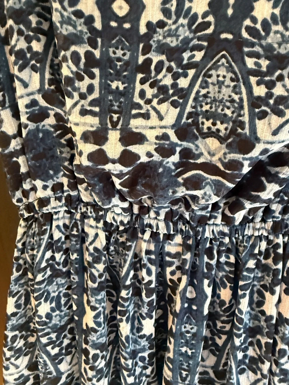 Abercrombie and Fitch mixed blue Boho Maxi dress Aztec Batik Print Sheer Medium